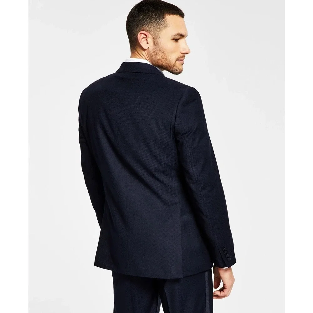 Alfani Mens Slim fit 2-pc Tuxedo Suit Jacket 42R Black Solid Pants 38W 30L